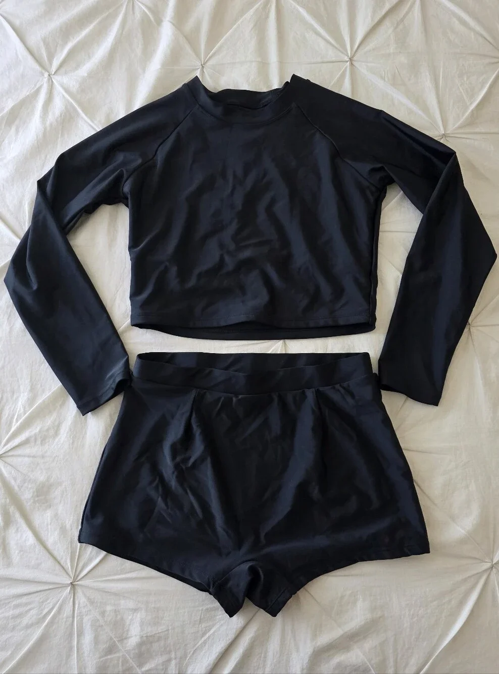 Girls Black Long Sleeve Swimwear Set Rash Guard & Shorts UPF 50+ Teen 13-14Y